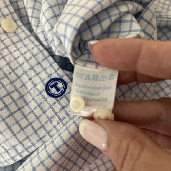 Twillory Shirt Mens 16 32/33 Blue/Wht Check Cuff Links Performance Tailored - Picture 10 of 12